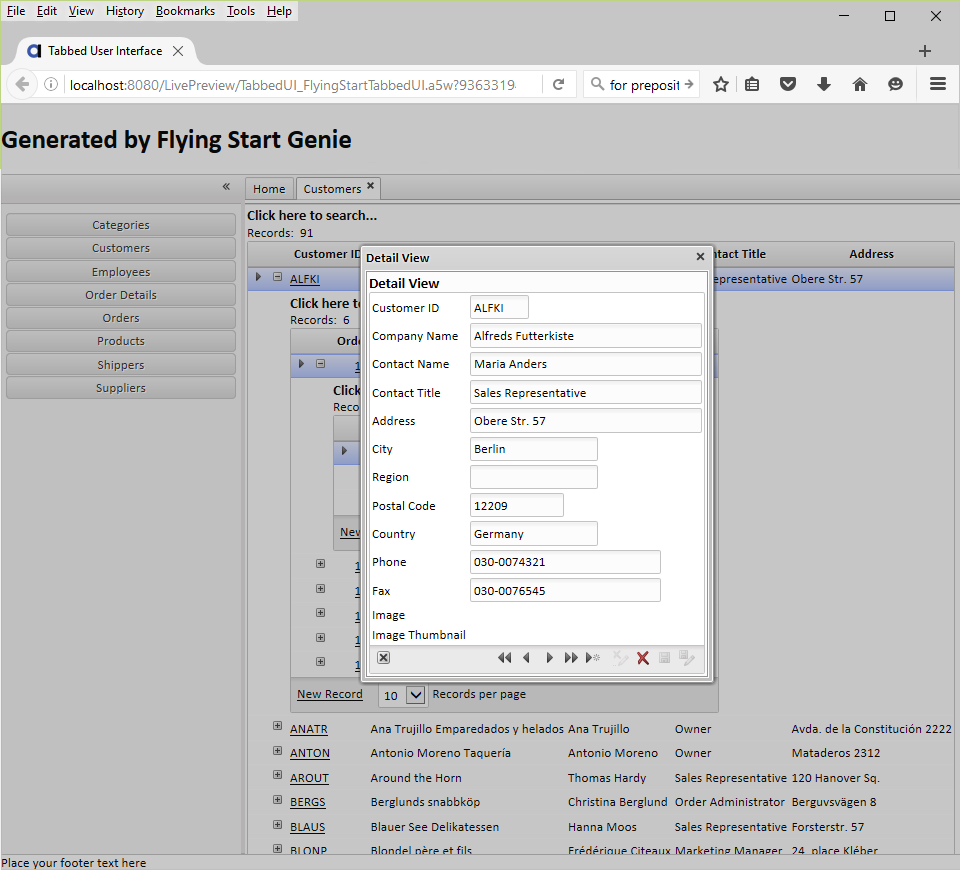Clicking "ANTON" in the Grid opens the Detail View for the ANTON customers record